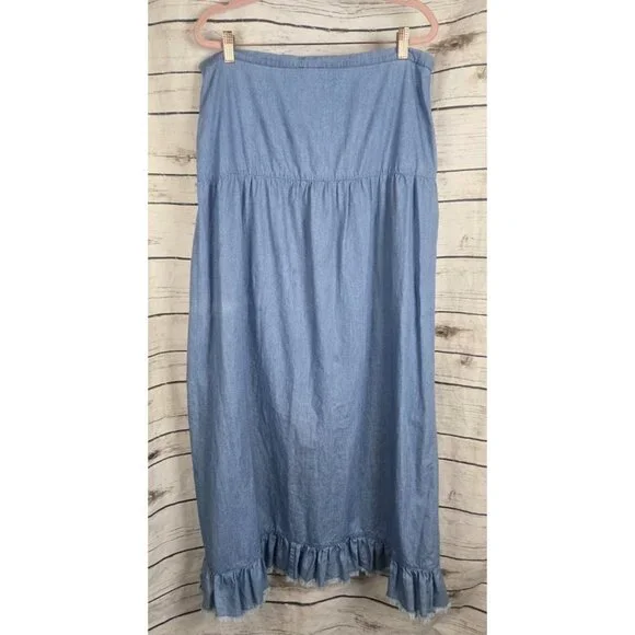 Scully Chambray Ruffle Faux Wrap Western Skirt XL Midi Boho Festival 100% Cotton - Picture 3 of 5
